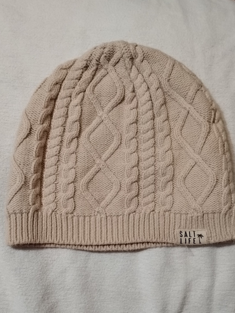 Salt Life Beige Cable Knit Beanie OS